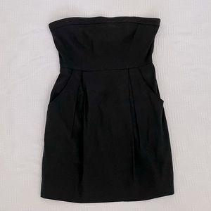 Theory Strapless Black Linen Empire Waist Dress